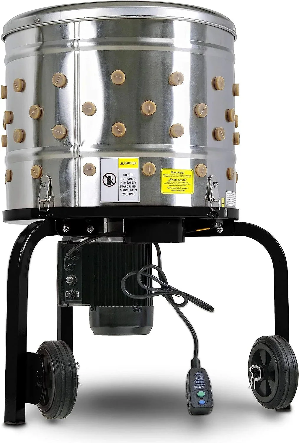 1 HP Electric Chicken Plucker, Stainless Steel, 120VAC, 800W, 280 RPM, 20-Inch Drum, 92 Soft Fingers