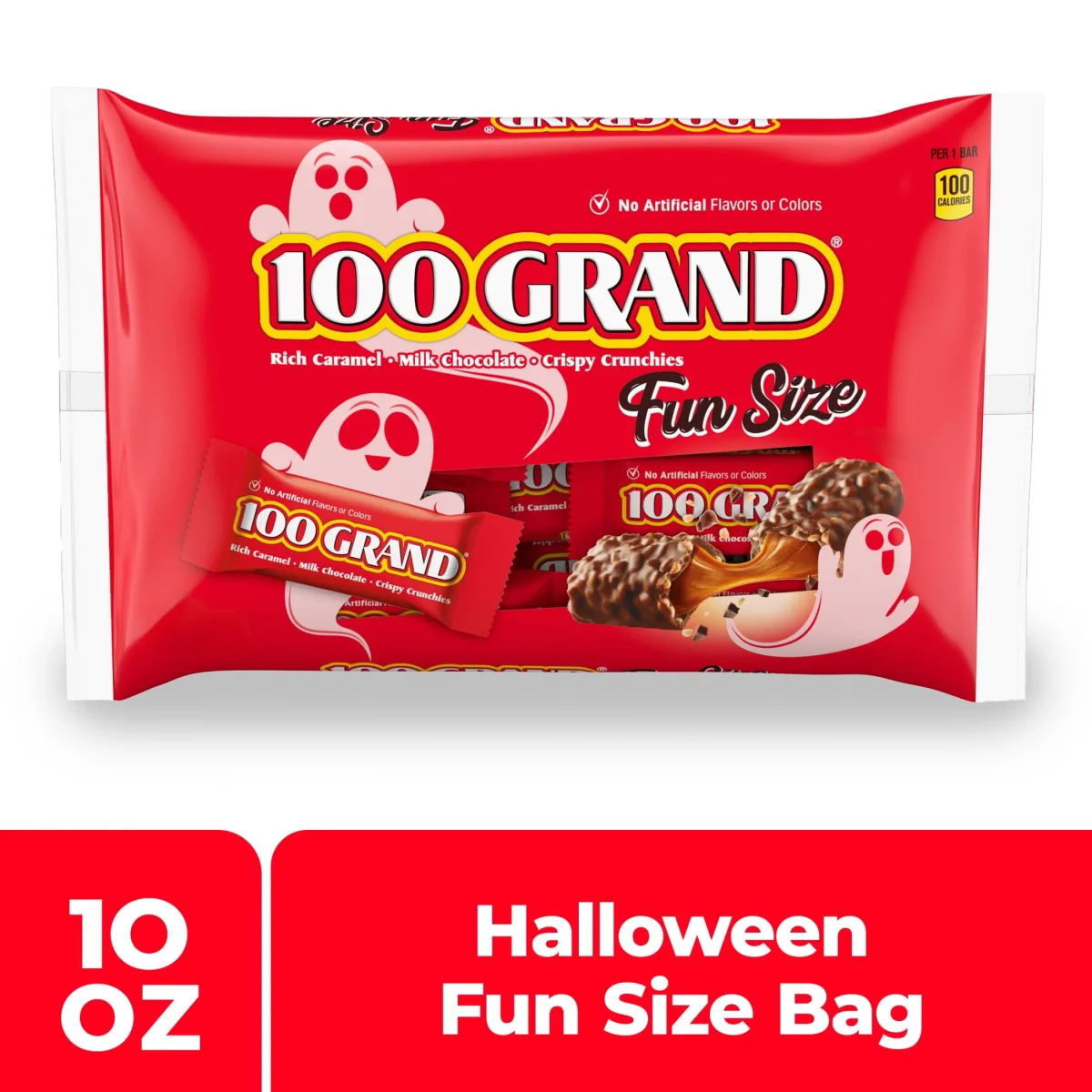 100 Grand Fun Size Halloween Chocolate Candy Bars, Halloween Candy Bulk, Crispy Crunchies and Milk Chocolate with Rich C