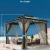 10x10 Hardtop Gazebo With Double Metal Roof, Aluminum Frame, Net And Curtain - Khaki