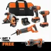 RIDGID 18V 4-Tool Cordless Combo Kit With 2.0 Ah Battery, 4.0 Ah Battery, Charger, Bag And Drywall Cut-Out Tool - R96256