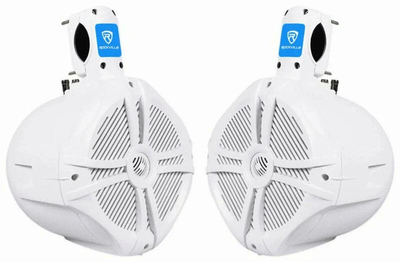 Rockville 8 inch White 2-Way Marine Wakeboard Tower Speaker Pair, 600 Watts - RWB80W