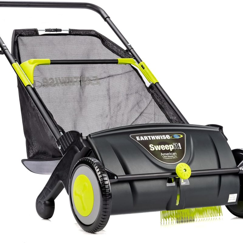 21-Inch Leaf And Grass Push Lawn Sweeper - Black