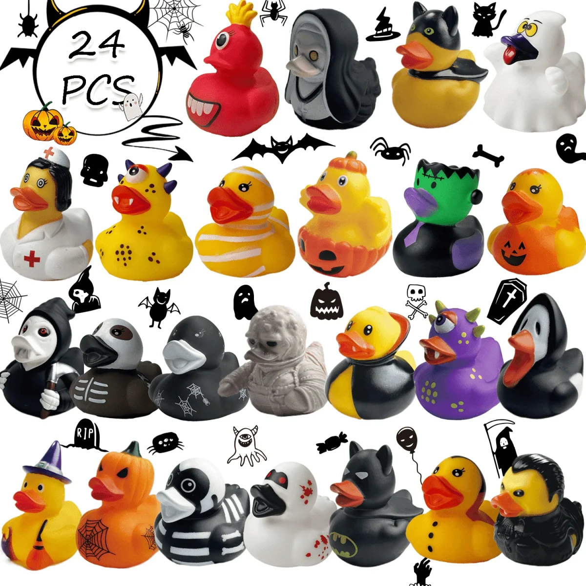 24 PCS Halloween Rubber Ducks Party Favors Toys for Jeeps Ducking Trick or Treat Supplies Goodie Bag Fillers, Halloween