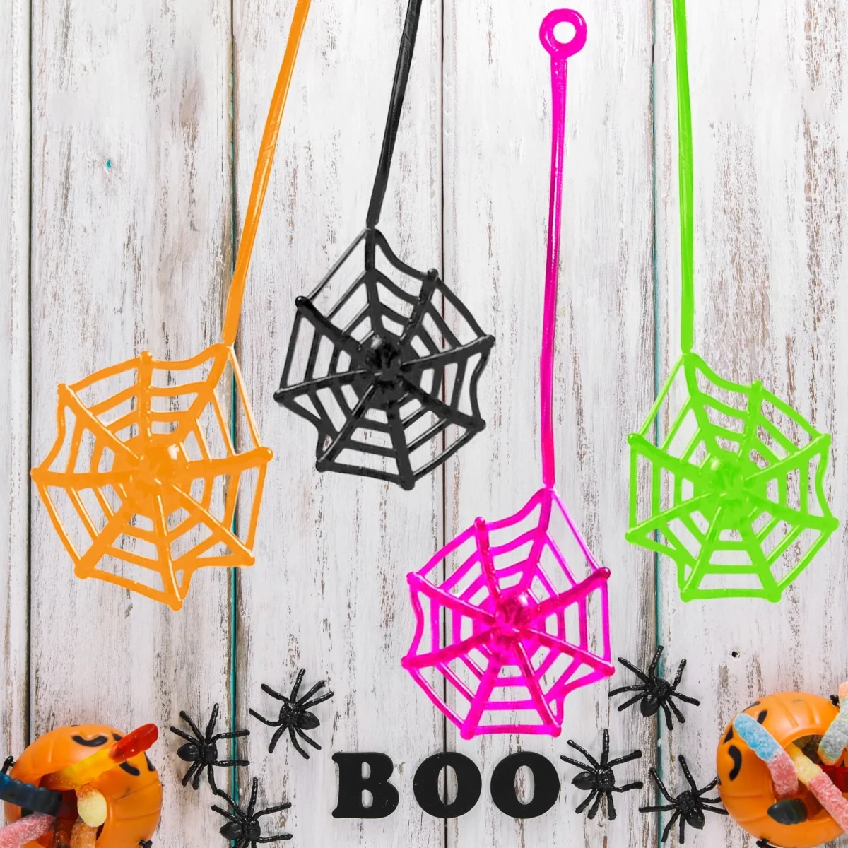24Pcs Sticky Spider Web Party Favors Pack, 7.5 inches in Total Length, Halloween Party Favors, Gifts For Birthday, Goodi