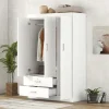 3-Door Wardrobe With Dual Drawers, Shelves And Hanging Rail - 41.3L x 18.5W x 68.2H