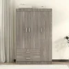 3-Door Wardrobe With Dual Drawers, Shelves And Hanging Rail - 41.3L x 18.5W x 68.2H