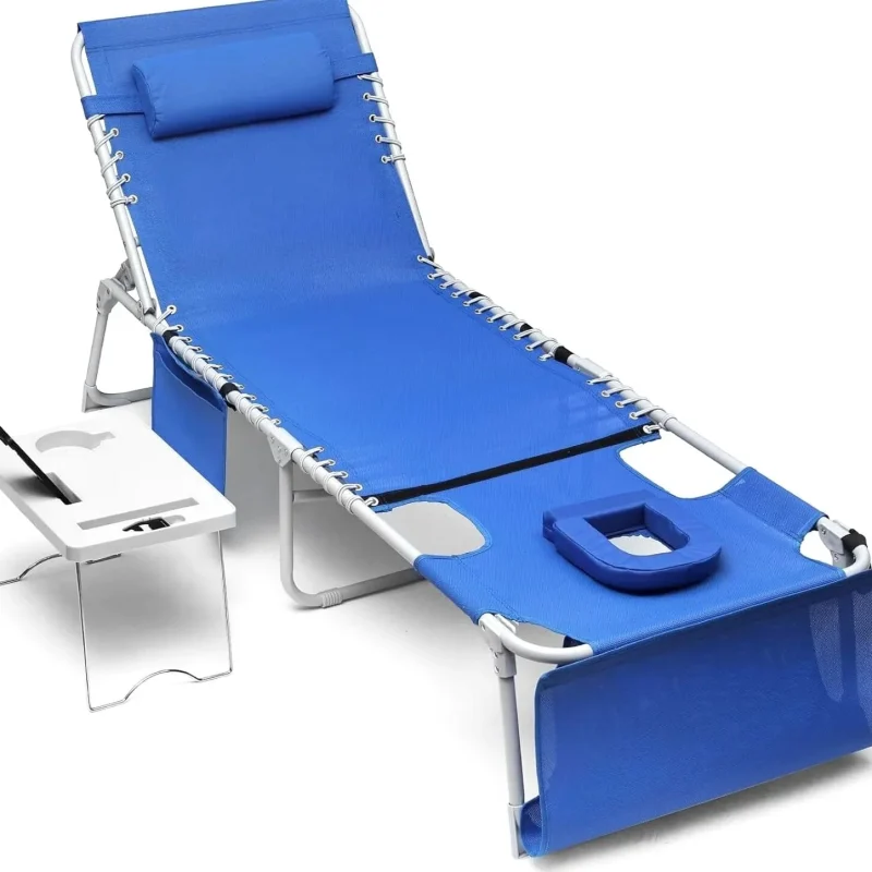 Yestomo 3-In-1 Outdoor Tanning Lounge Chair, 5-Position Recliner, 330lbs, Blue