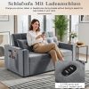 3-in-1 Pull-Out Sofa Bed With Charging Station, Cup Holder And Side Storage - 70in Grey