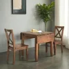 3-Piece Drop-Leaf Wood Dining Table Set With 2 X-Back Chairs - Brown