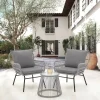 3-Piece Rattan Patio Conversation Set With Glass-Top Bistro Table, Two Wide-Arm Chairs And Seat Cushions