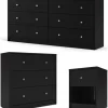 3-Piece Scandinavian Engineered Wood Bedroom Furniture Set With Black 6-Drawer Dresser, 3-Drawer Chest And Nightstand