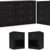 3-Piece Scandinavian Engineered Wood Bedroom Furniture Set With Black 6-Drawer Dresser, 3-Drawer Chest And Nightstand