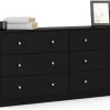 3-Piece Scandinavian Engineered Wood Bedroom Furniture Set With Black 6-Drawer Dresser, 3-Drawer Chest And Nightstand