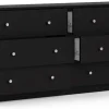 3-Piece Scandinavian Engineered Wood Bedroom Furniture Set With Black 6-Drawer Dresser, 3-Drawer Chest And Nightstand