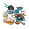 38-Piece Teal Cookware Set With Floral Design