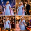 3PCS Fairy Godmother Halloween Costumes for Women, Blue Dress with Cape and Star Wand, Cosplay Outfit for Fairy Parties