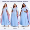 3PCS Fairy Godmother Halloween Costumes for Women, Blue Dress with Cape and Star Wand, Cosplay Outfit for Fairy Parties