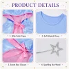 3PCS Fairy Godmother Halloween Costumes for Women, Blue Dress with Cape and Star Wand, Cosplay Outfit for Fairy Parties