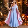 3PCS Fairy Godmother Halloween Costumes for Women, Blue Dress with Cape and Star Wand, Cosplay Outfit for Fairy Parties