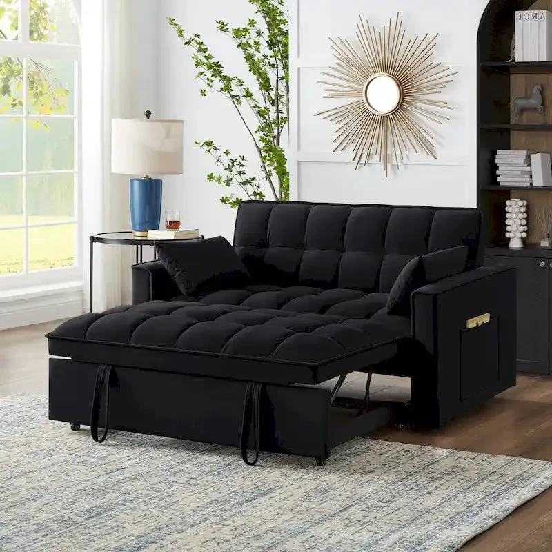 4-in-1 Velvet Pull-Out Sleeper Sofa Bed Loveseat With Reclining Backrest And 2 Side Pockets