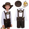 4 Piece Boys Oktoberfest Bavarian Costume Lederhosen Outfit with Hat & Beer Balloon for Traditional Halloween Party Cosp