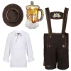 4 Piece Boys Oktoberfest Bavarian Costume Lederhosen Outfit with Hat & Beer Balloon for Traditional Halloween Party Cosp