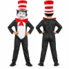 4-Piece Cat Halloween Cosplay Costume for Kids, Scary Cat Jumpsuit Set with Mask, Striped Hat & Bow Tie for Boys & Girls