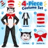 4-Piece Cat Halloween Cosplay Costume for Kids, Scary Cat Jumpsuit Set with Mask, Striped Hat & Bow Tie for Boys & Girls