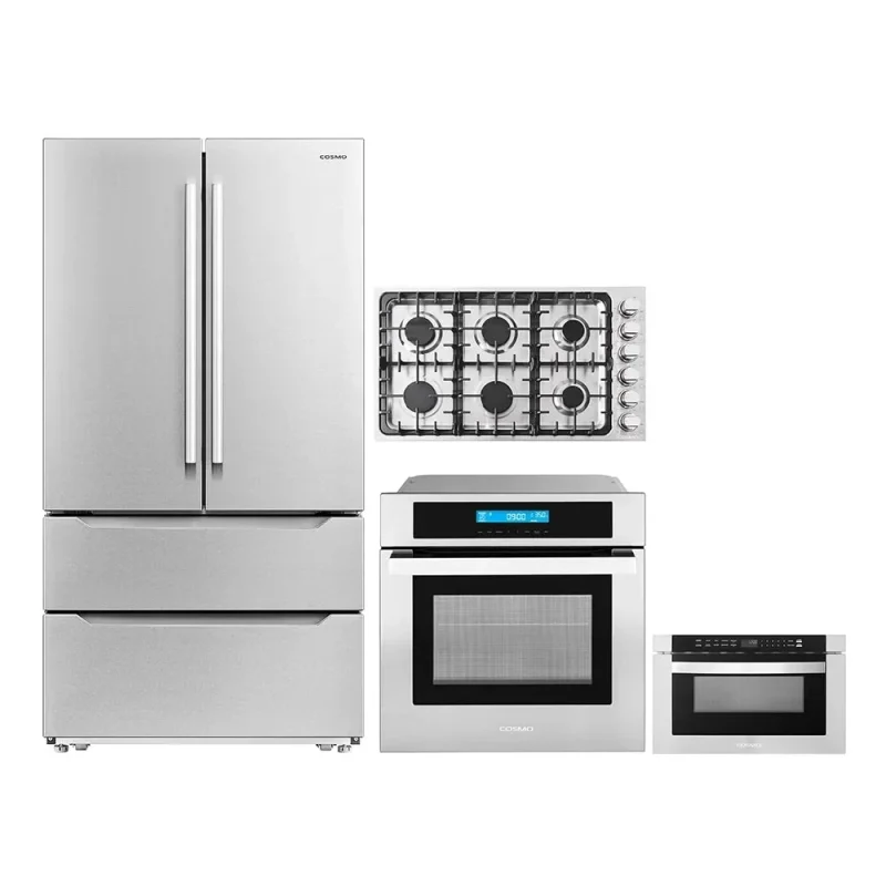 4-Piece Kitchen Appliance Package - 36 in Gas Cooktop, 24 in Electric Wall Oven, 24 in Microwave Drawer, Energy Star Fre