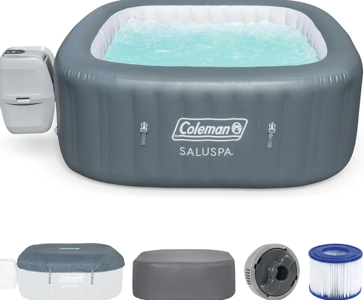 Coleman 4 To 6 Person Square Inflatable Hot Tub With 114 AirJets, Gray - 15442