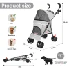 4-Wheel Foldable Cat And Dog Stroller With Storage Basket And 360 Degree Front Wheels - Gray