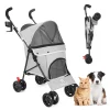 4-Wheel Foldable Cat And Dog Stroller With Storage Basket And 360 Degree Front Wheels - Gray