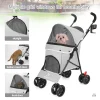 4-Wheel Foldable Cat And Dog Stroller With Storage Basket And 360 Degree Front Wheels - Gray