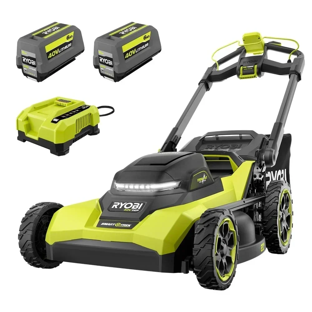 RYOBI 40V HP Brushless 21" Walk Behind Self-Propelled Lawn Mower w/ (2) 6.0Ah Batteries and Charger