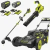 RYOBI 40V 20 in Self-Propelled Mower/Trimmer/Blower Kit, 2 Batteries, 2 Chargers - RY401120-Y/Ry40270/RY40407BTLVNM