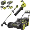 RYOBI 40V 20 in Self-Propelled Mower/Trimmer/Blower Kit, 2 Batteries, 2 Chargers - RY401120-Y/Ry40270/RY40407BTLVNM