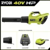 RYOBI 40V HP Brushless WHISPER SERIES 650 CFM 160 MPH Leaf Blower Cordless with 4.0 Ah Battery and Charger