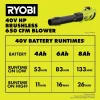 RYOBI 40V HP Brushless WHISPER SERIES 650 CFM 160 MPH Leaf Blower Cordless with 4.0 Ah Battery and Charger