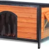 43.3-Inch L-Shaped Outdoor Insulated Dog House, Brown