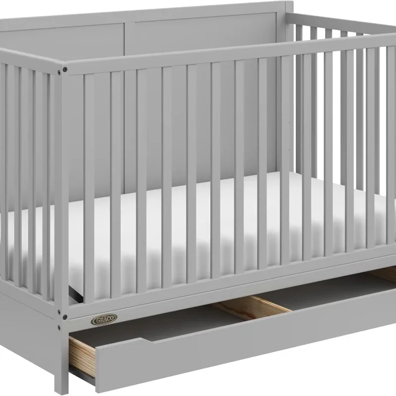 5-in-1 Convertible Baby Crib With Storage Drawer - Black