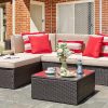 5-Piece All-Weather Wicker Patio Conversation Set With Ottoman And Cushions