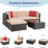 5-Piece All-Weather Wicker Patio Conversation Set With Ottoman And Cushions