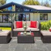 5-Piece All-Weather Wicker Patio Conversation Set With Ottoman And Cushions
