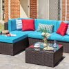5-Piece All-Weather Wicker Patio Conversation Set With Ottoman And Cushions