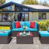 5-Piece All-Weather Wicker Patio Conversation Set With Ottoman And Cushions
