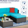 5-Piece All-Weather Wicker Patio Conversation Set With Ottoman And Cushions