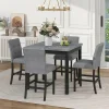 5-Piece Counter-Height Dining Set With Solid Wood Table And 4 Padded High-Back Chairs