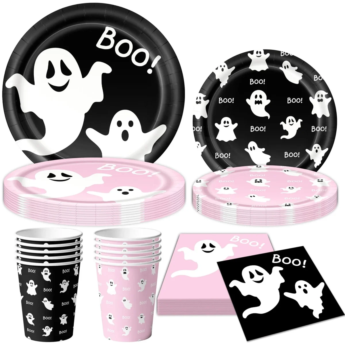 50/73/93Pcs Halloween Boo Party Tableware Supplies Decorations, Spooky Ghost Plates Napkins Boo Ghost Tableware Tableclo