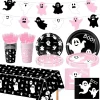 50/73/93Pcs Halloween Boo Party Tableware Supplies Decorations, Spooky Ghost Plates Napkins Boo Ghost Tableware Tableclo