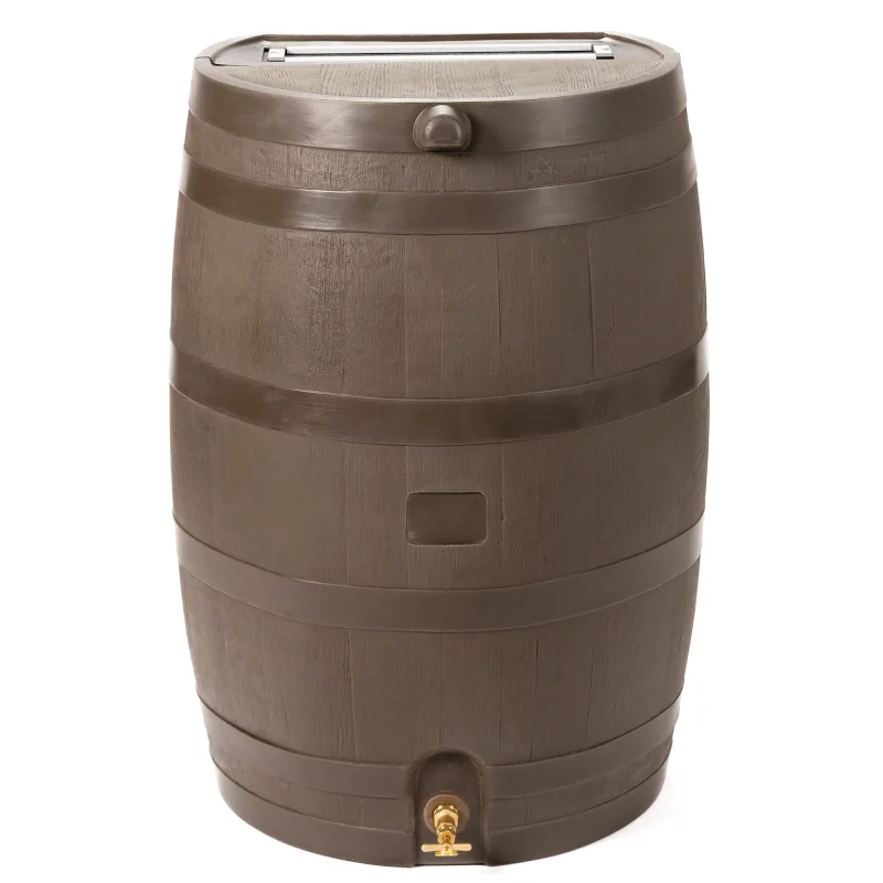 50 Gallon Rain Barrel With Brass Spigot And Flat-Back Design